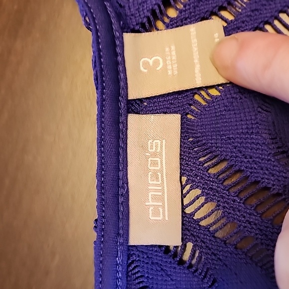 Chicos Size 3 Chevron 3/4 Sleeve Sweater Blue/Purple Wave pattern - Picture 2 of 8